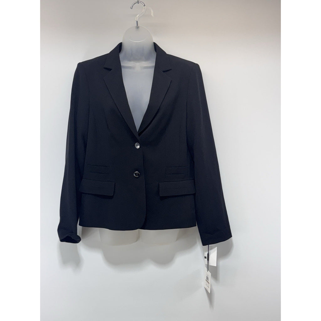 Calvin Klein 2 Button Blazer Jacket Black Cinched Waist Work Career Sz 8 Med