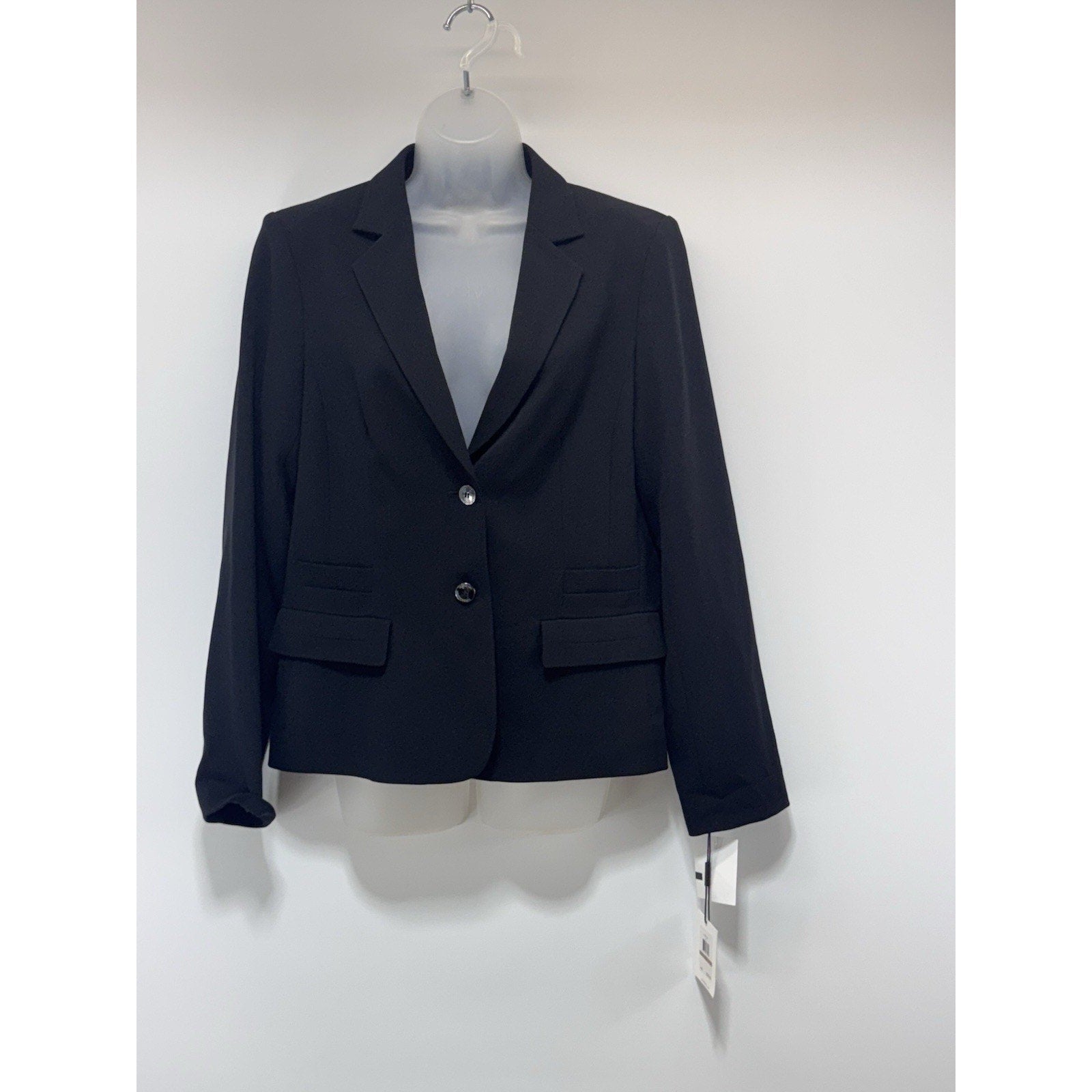 Calvin Klein 2 Button Blazer Jacket Black Cinched Waist Work Career Sz 8 Med
