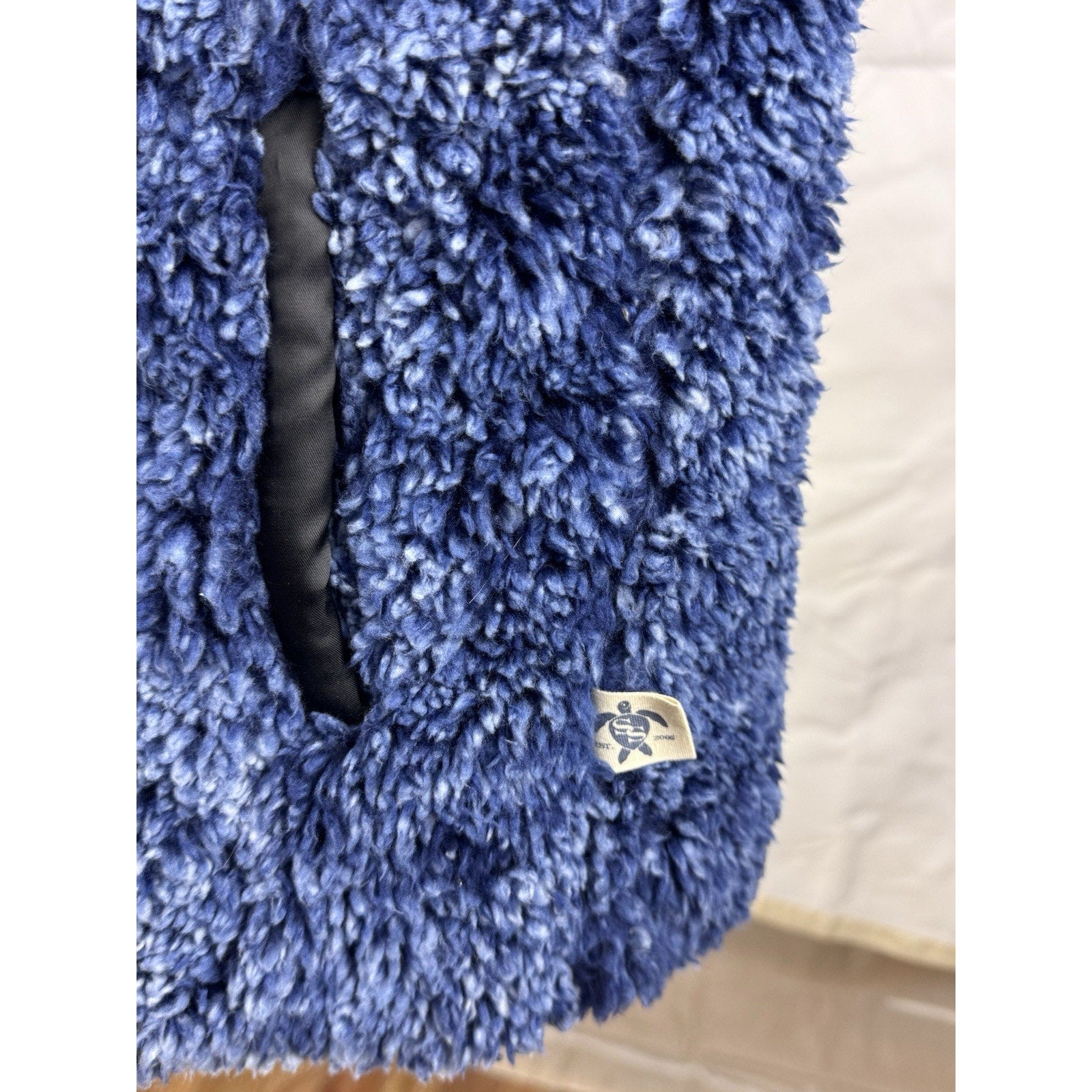 Simply Southern Vest Women's L Blue Black Faux Fur Full Zip Pockets Sleeveless