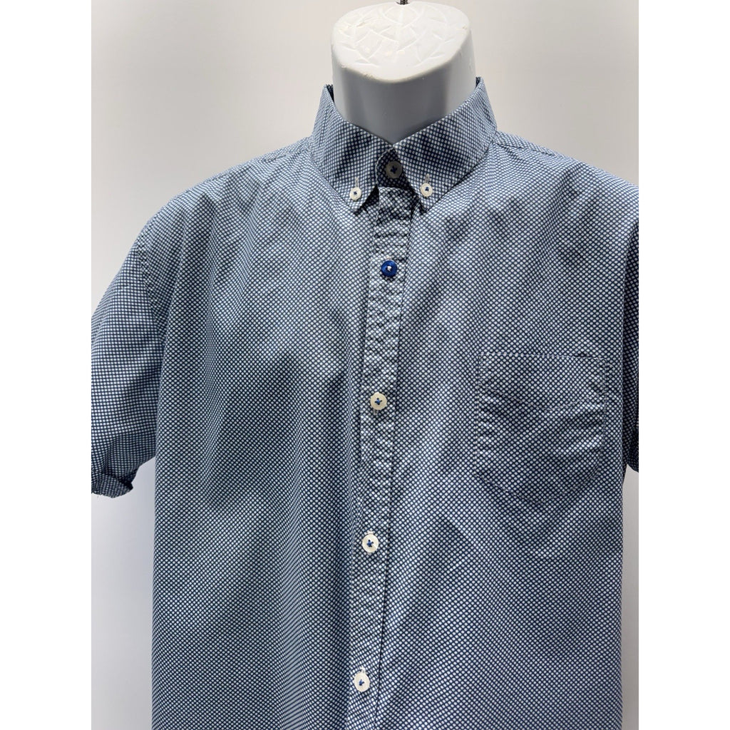 Steel & Jelly London Men Large Blue White Short Sleeve Athletic Fit