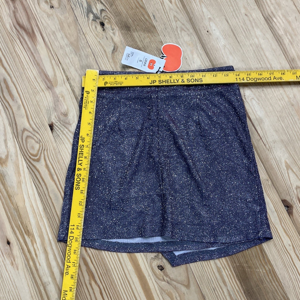Cider Glitter High Waist Asymmetrical Hem Short Skirt Size Small