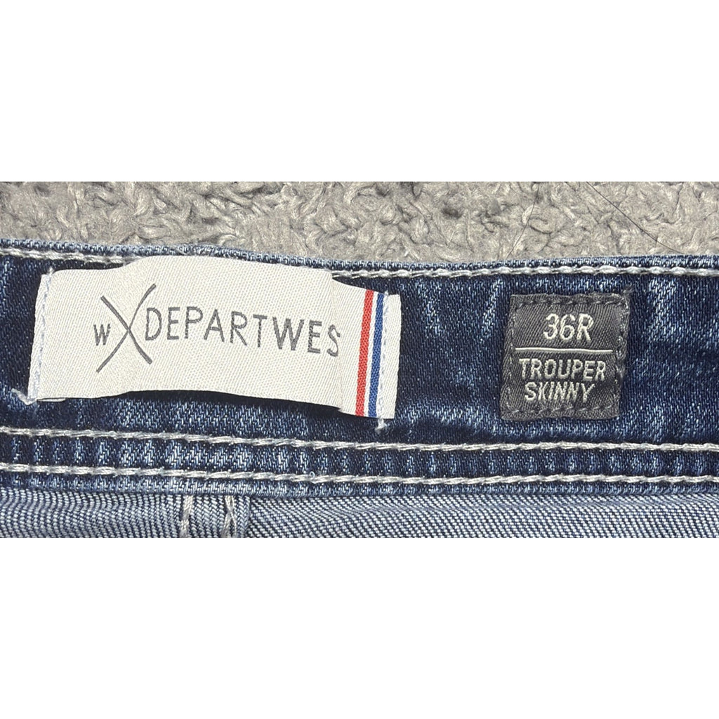 Buckles DEPART WEST Trouper Skinny Stretch Distressed Blue Denim Jeans Mens 36R