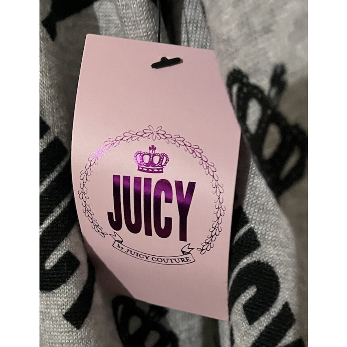 NWT Juicy Couture Shirt Women M Gray Crown Logo All Over Long Sleeve Pullover