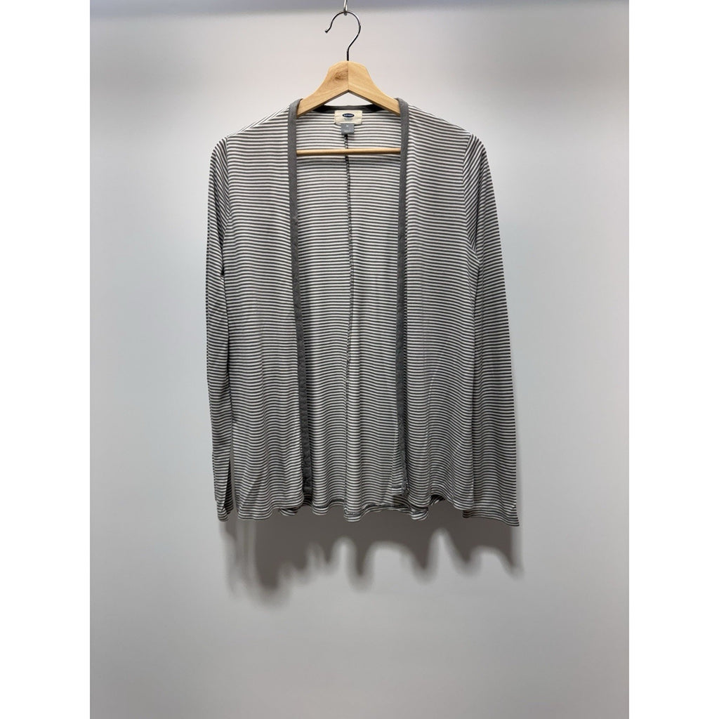Old Navy Cardigan Jersey Sweater Grey White Long Sleeve Women’s Size Medium