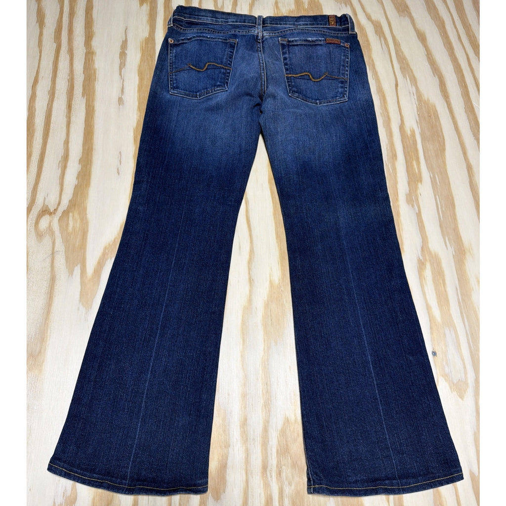 7 For All Mankind Flare Denim Jeans Blue Embroidered Pocket 32x29 Hemmed