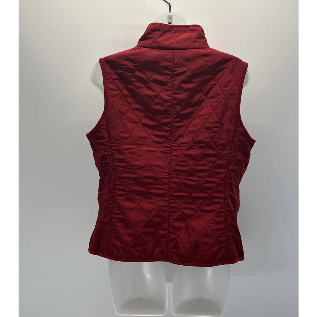 Talbots Red Quilted Vest Fleece Lined Size PM Mock Neck Button Front Sleeveless