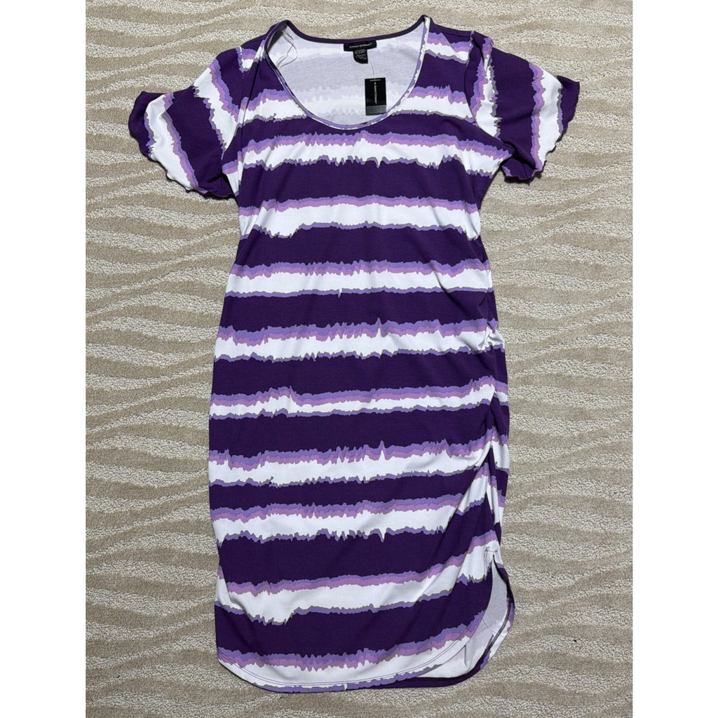 New Ashley Stewart Womens striped dress purple midi Short sleeve size 22/24 NWT