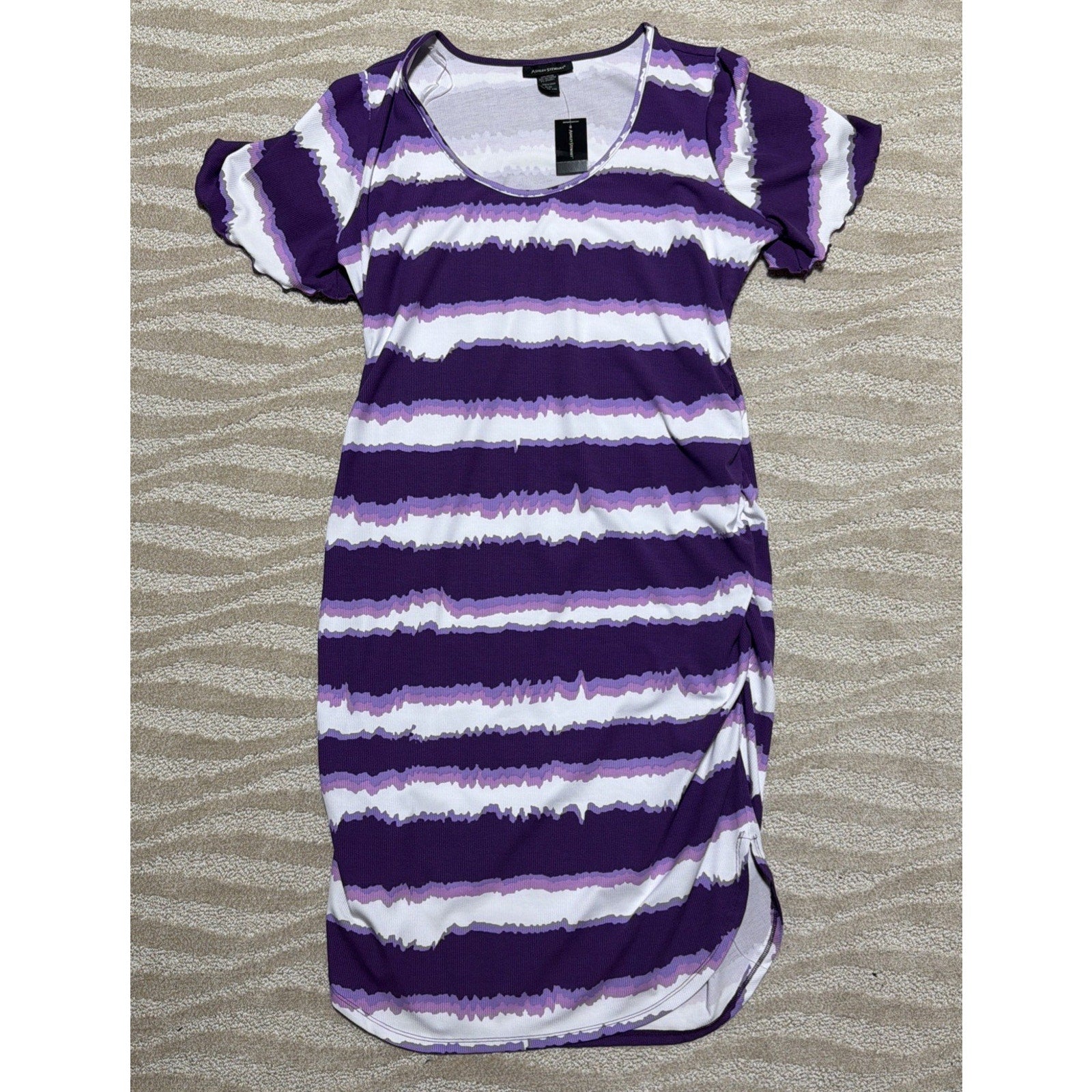 New Ashley Stewart Womens striped dress purple midi Short sleeve size 22/24 NWT