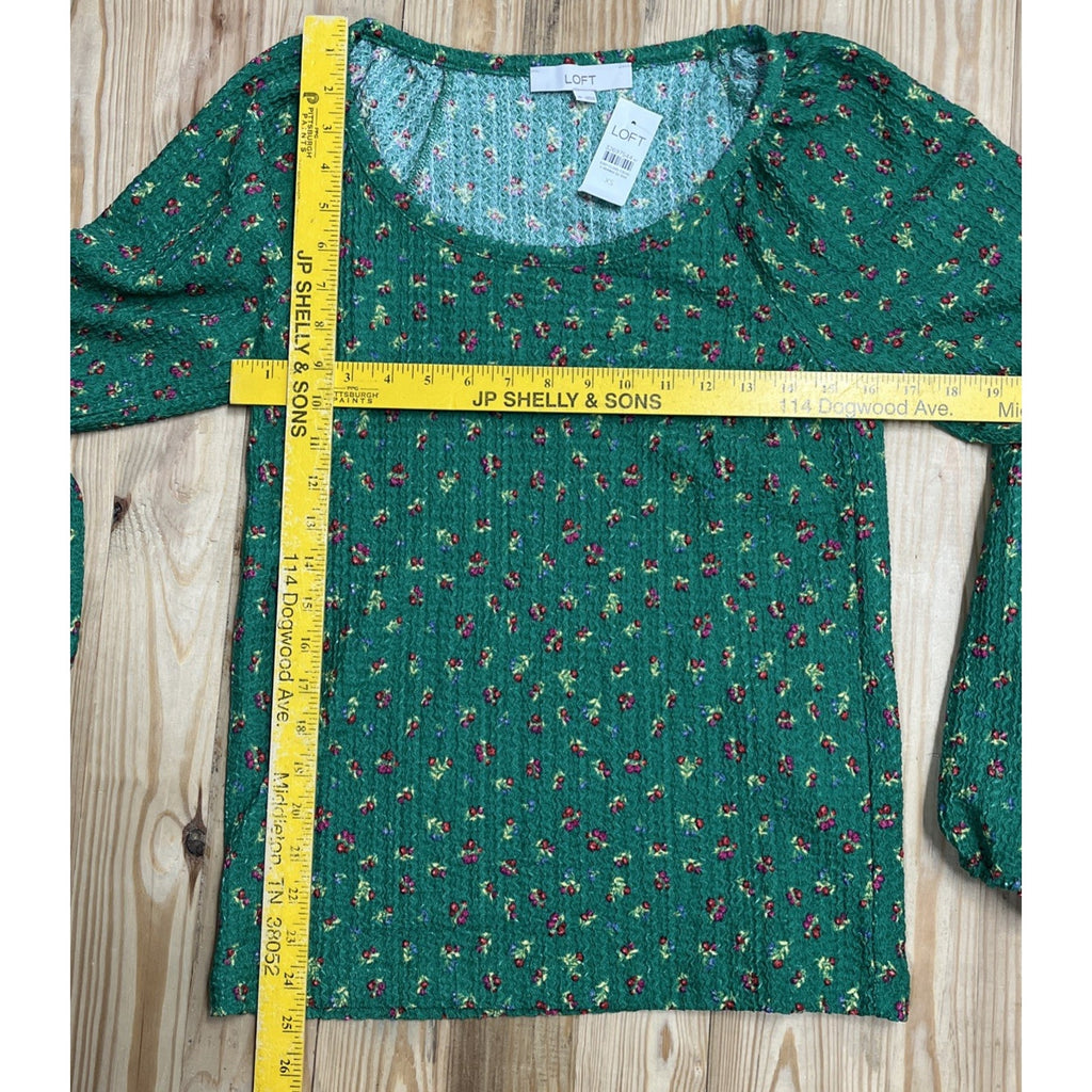 NWT Loft Floral Draped Long Sleeve Top - Green - Size XS
