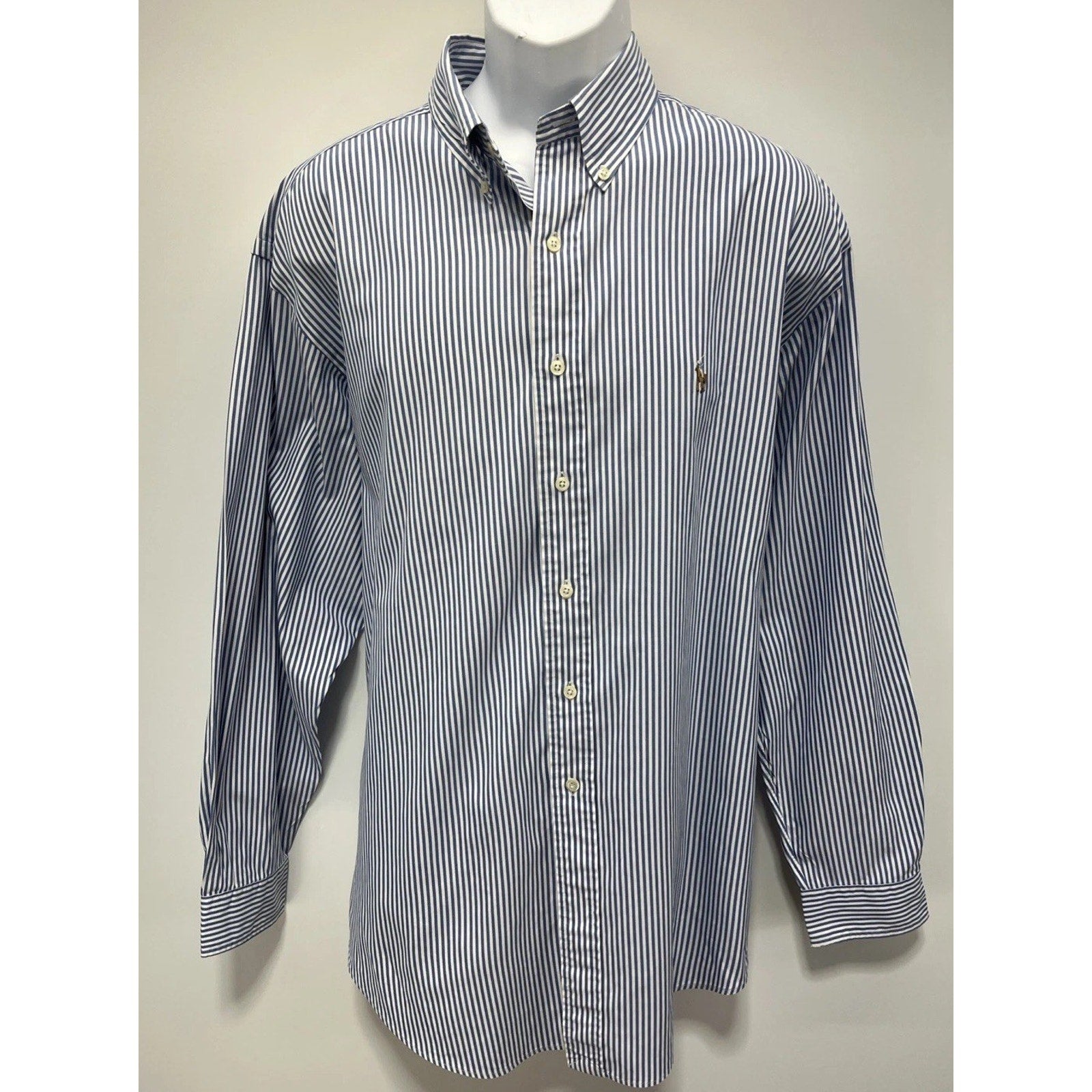 Ralph Lauren Yarmouth shirt men's XL white blue stripe button down Flesh Pony