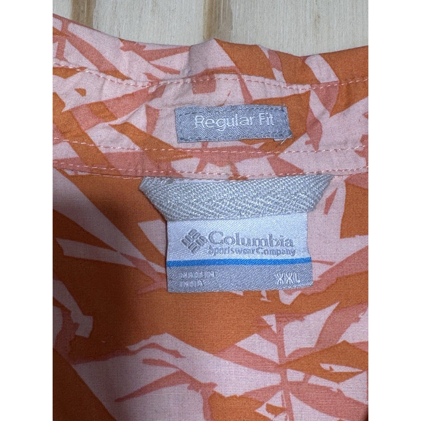 Columbia PFG Button Up Shirt Mens XXL Orange Print Short Sleeve Fishing