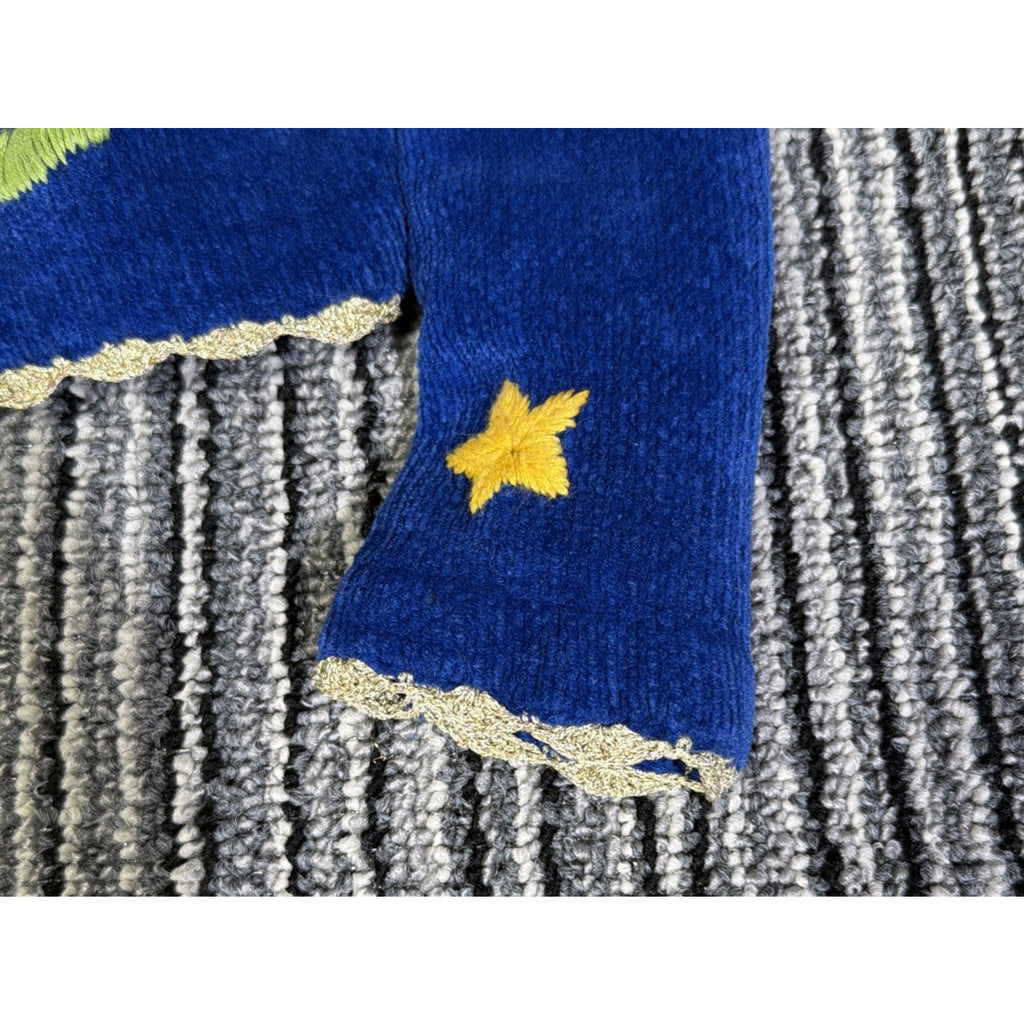 Vtg BELLEPOINTE Nativity Christmas Wisemen Cardigan S Royal Blue Sweater Angel