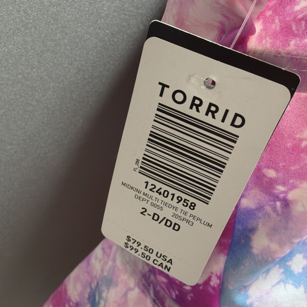 Torrid Tie Front Underwire Peplum Midkini Top Tie Dye 2X D/DD Stretch NWT