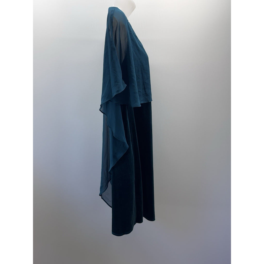 Glamour Nights Green Chiffon Velour Overlay Dress Beaded Neckline Women 10P NWT