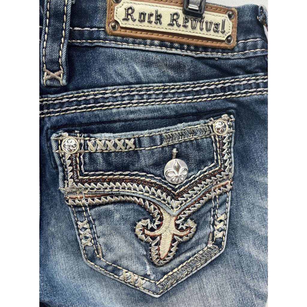 Rock Revival Betty Boot Jeans Sz 27 Embellished Rhinestone