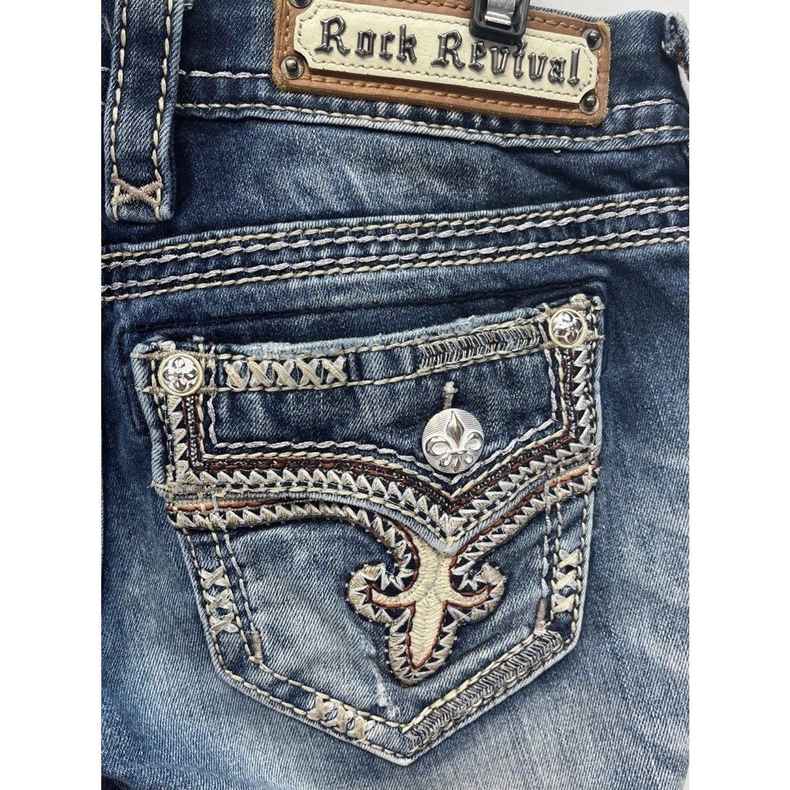 Rock Revival Betty Boot Jeans Sz 27 Embellished Rhinestone