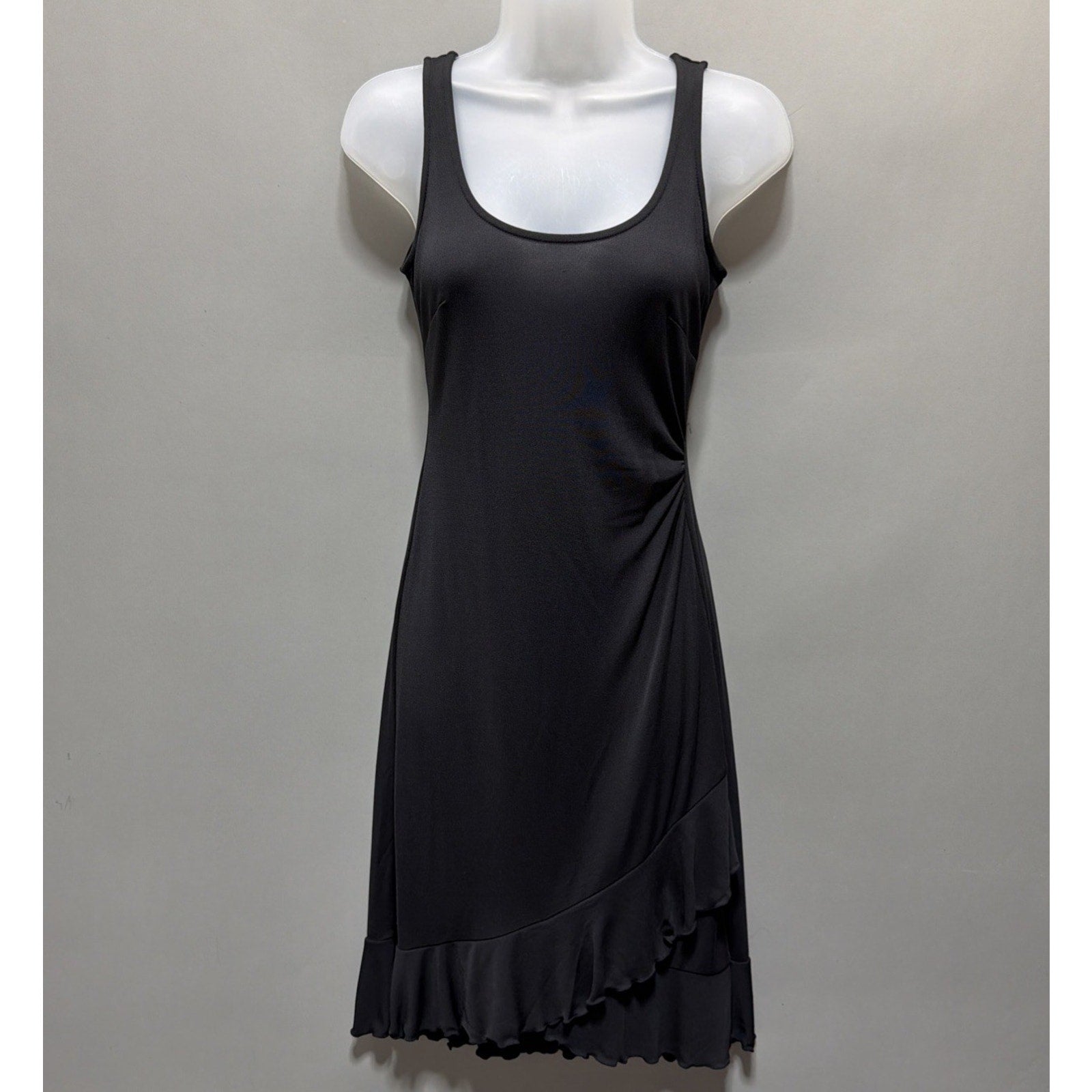 Vintage Ann Taylor Loft Womens 0P Slinky Dress Sleeveless Tier Hem Solid Black