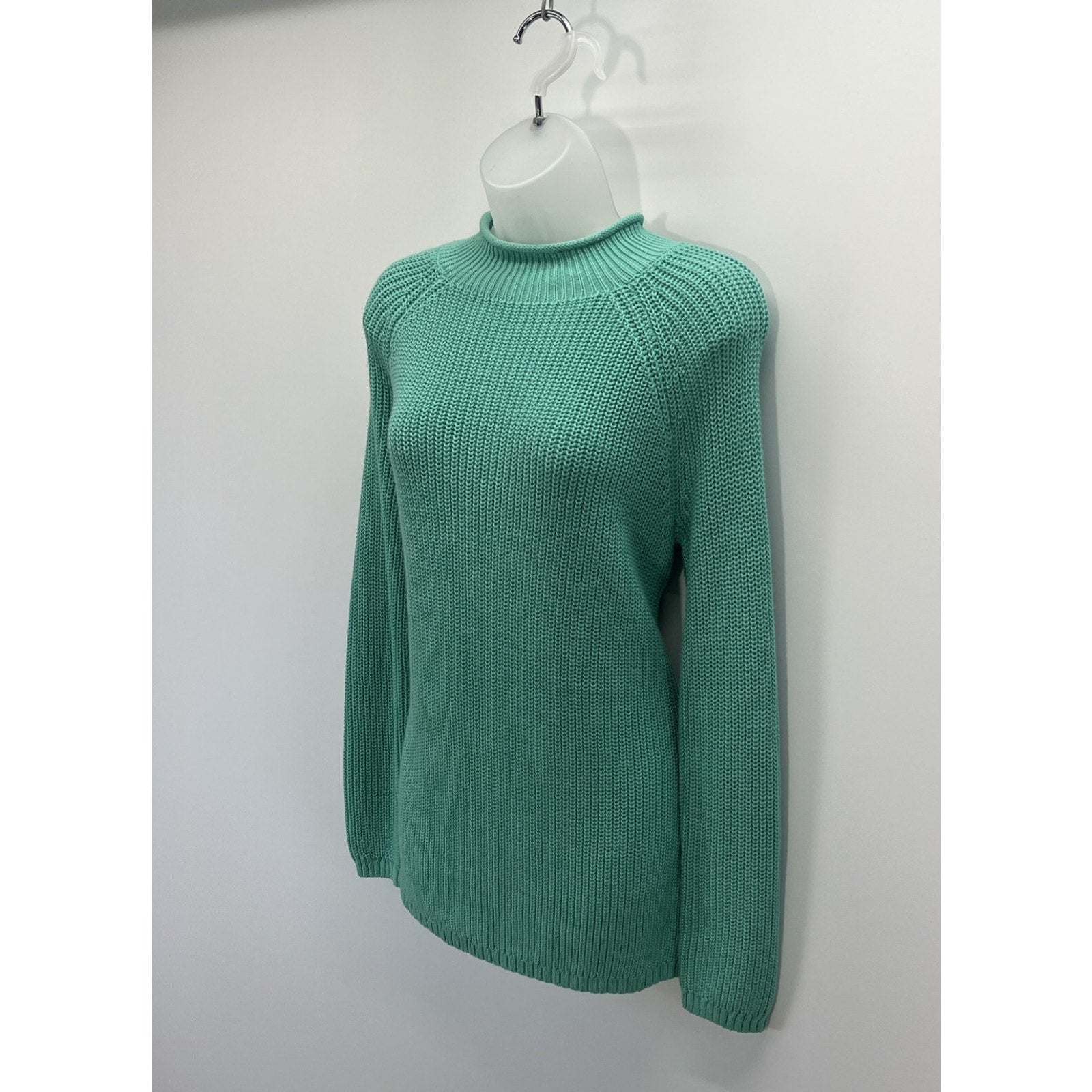 Talbots Teal Cable Knit Turtleneck Pullover Sweater Size Medium Women’s