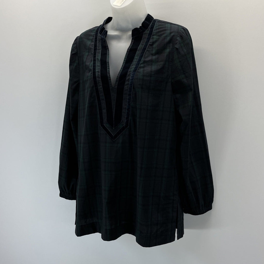 NWT! J.Crew Black Watch Plaid Tunic with Navy Velvet Piping-Size