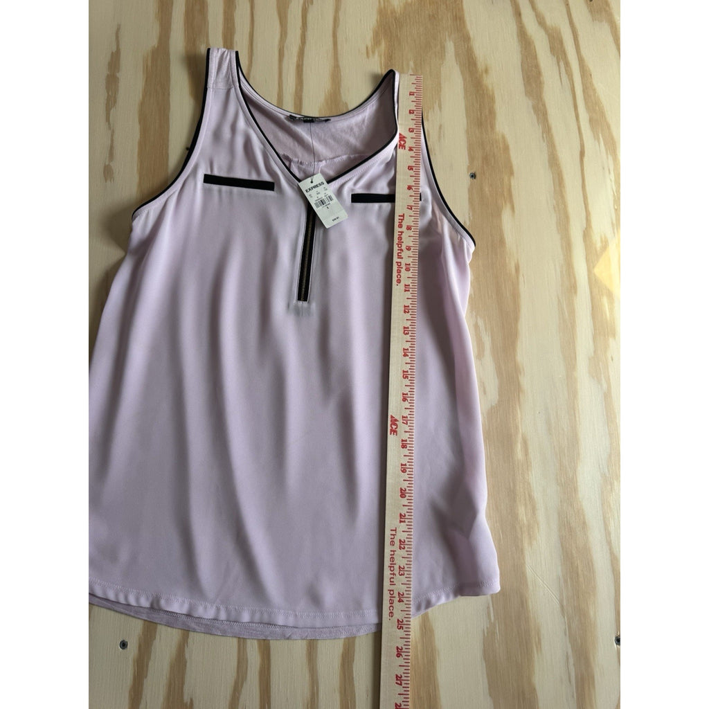 Express Pink Sleeveless V-Neck Blouse Decorative Zipper & Pockets Women’s S New