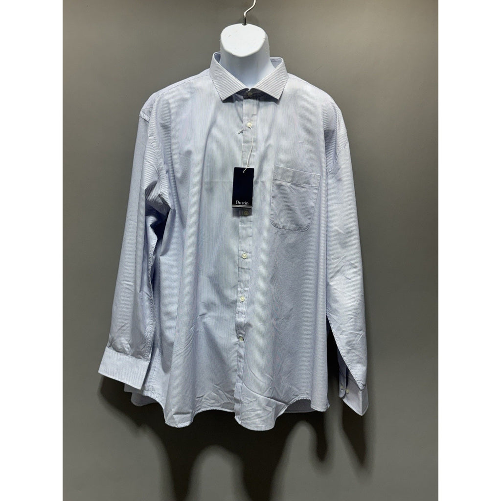 Dustin Mens Dress Shirt Blue Stripe Button Front Long Sleeve Cotton Blend NWT 17