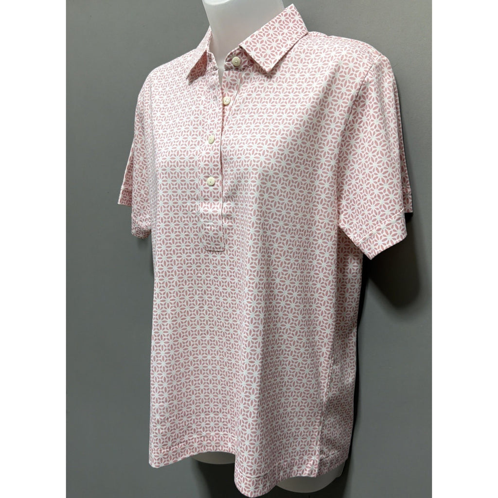 Leon Levin Women's Medium Polo Shirt Short Sleeve Pink And White Pattern Golf