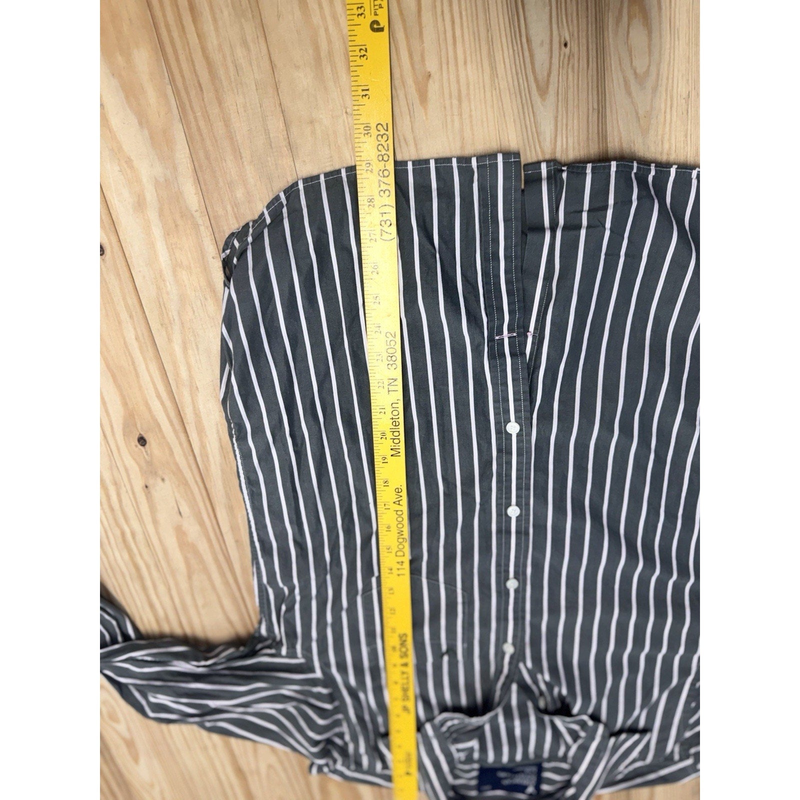 AMERICAN EAGLE Men's Green and White Long Sleeve Striped Button Down Shirt Large
