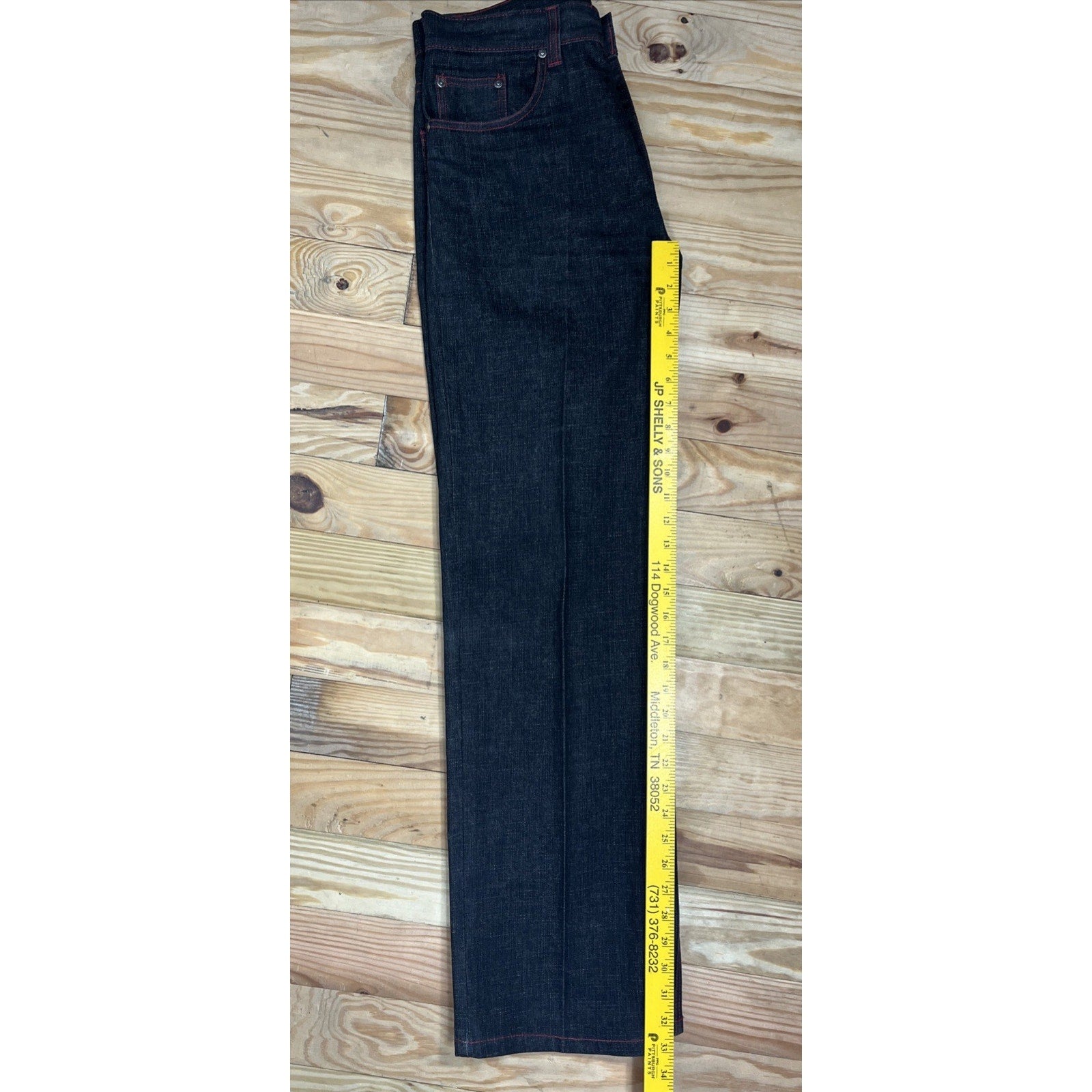 Chams Stitched Y2K Baggy Jeans Dark Wash Red Stitch Streetwear Wide Denim Sz 30
