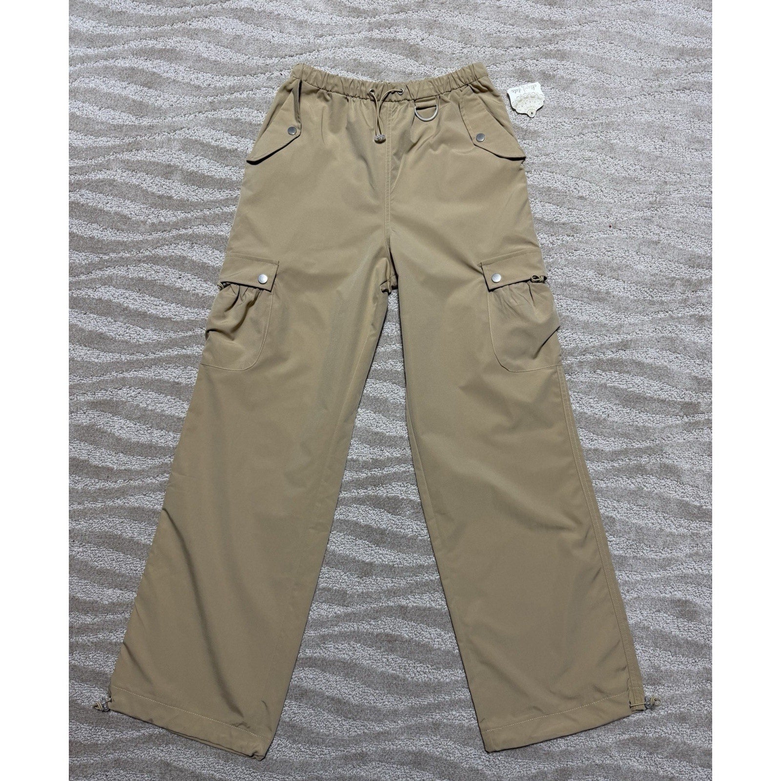NWT Altar’d State Tan Wide Leg Cargo Pants Women’s Small Elastic Waist Utility