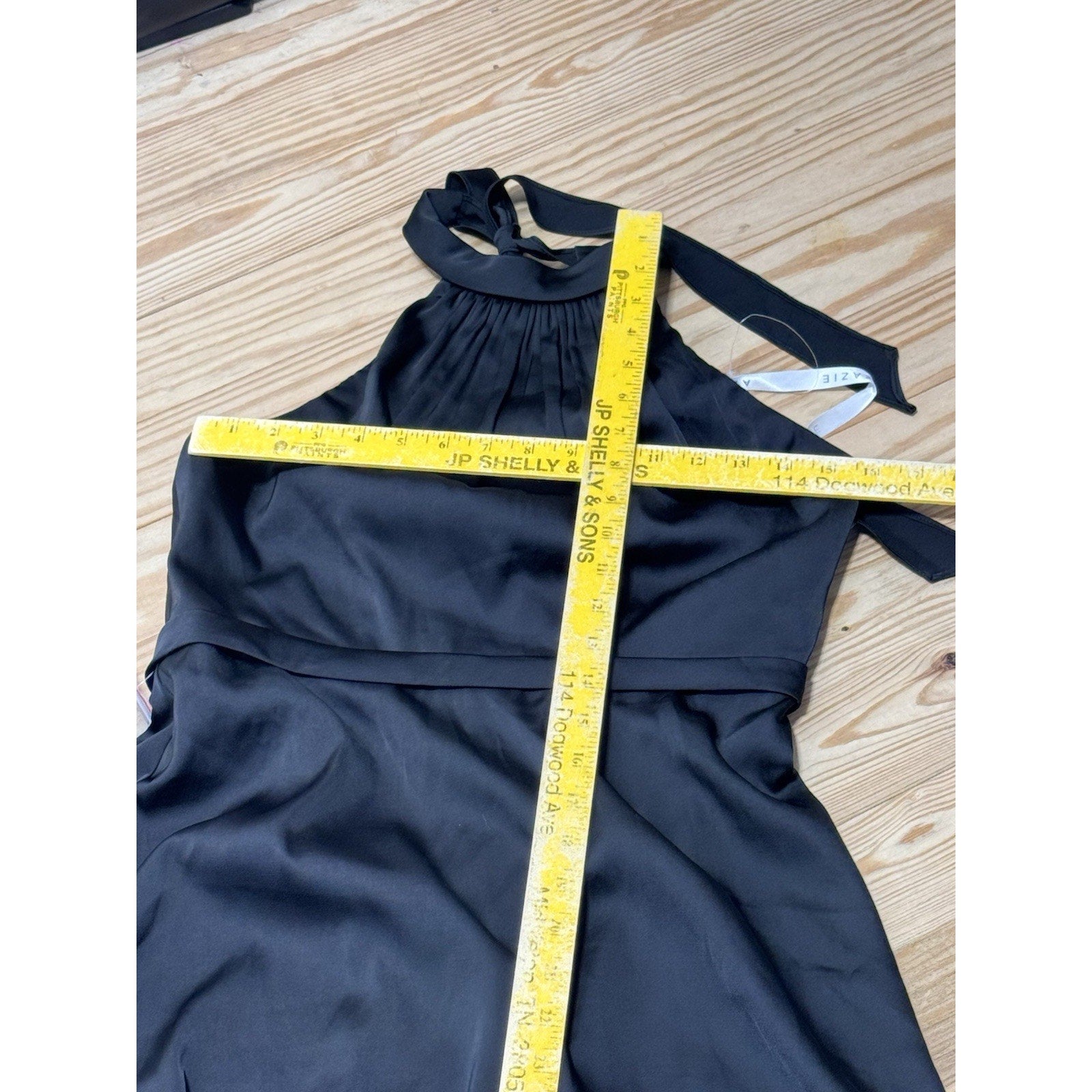 Azazie Black Bridesmaid satin Halter Sleeveless dress Black NWT Women’s Size 10A