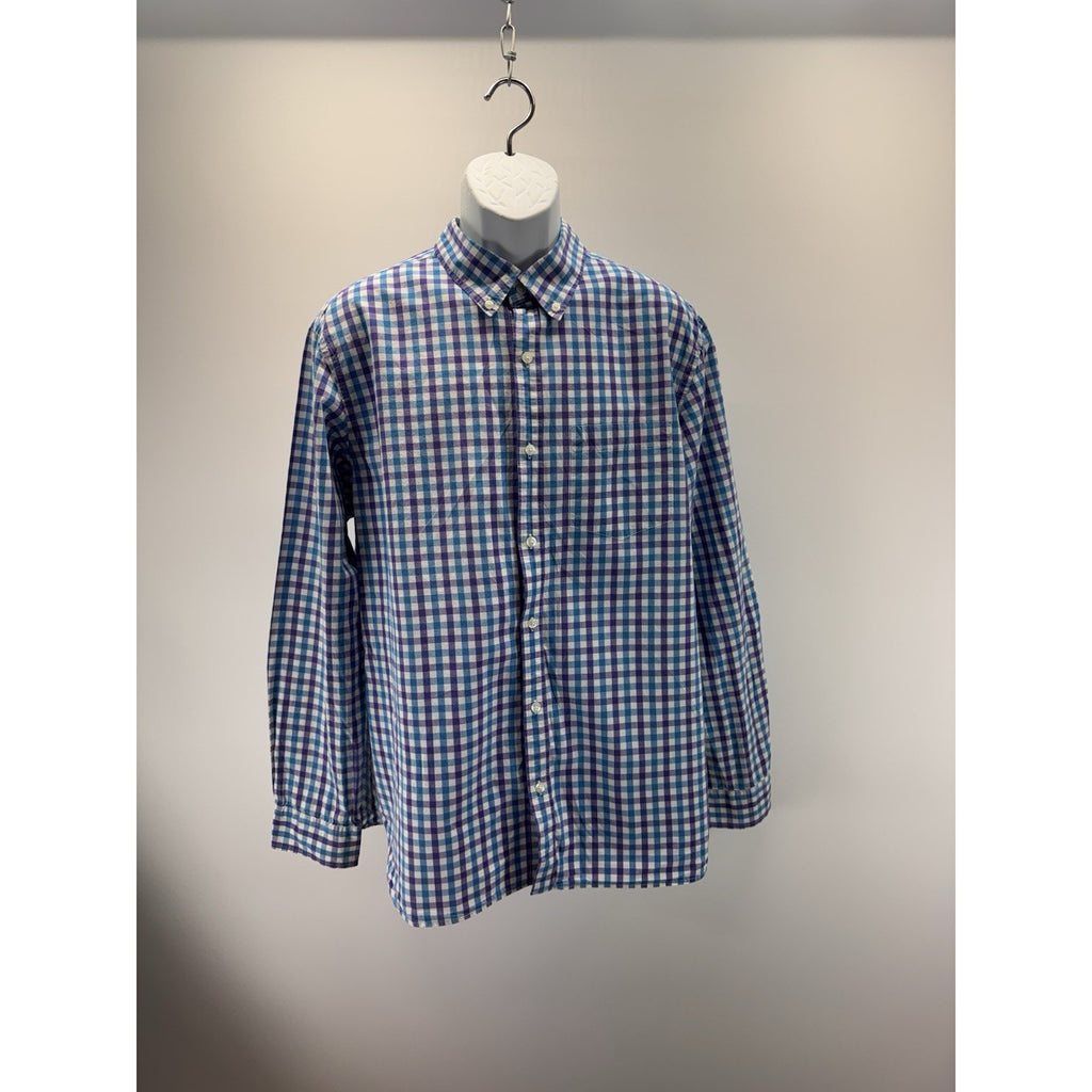 Old Navy The Classic Shirt Mens X-Large Button Up Blue Purple Check Long Sleeve