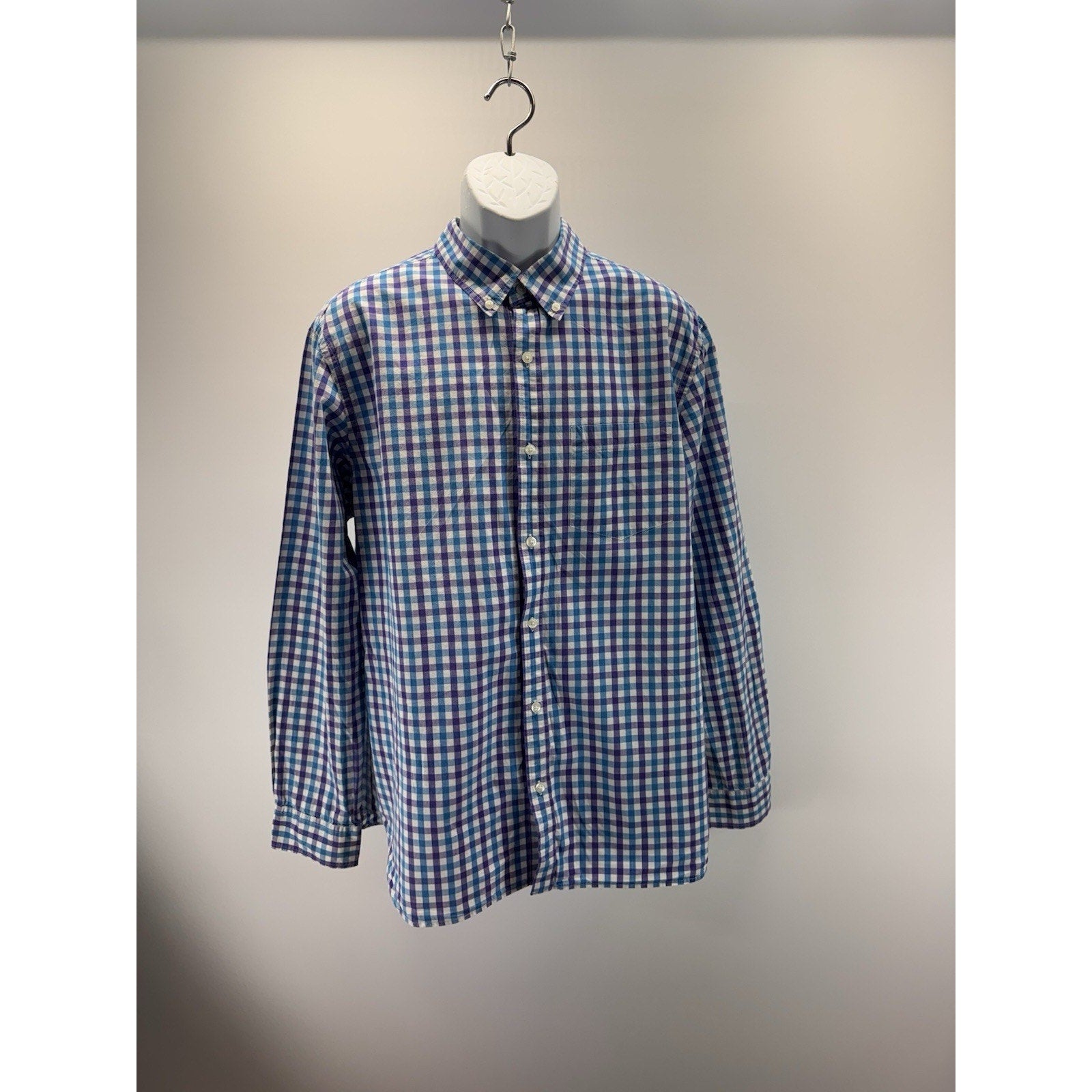 Old Navy The Classic Shirt Mens X-Large Button Up Blue Purple Check Long Sleeve