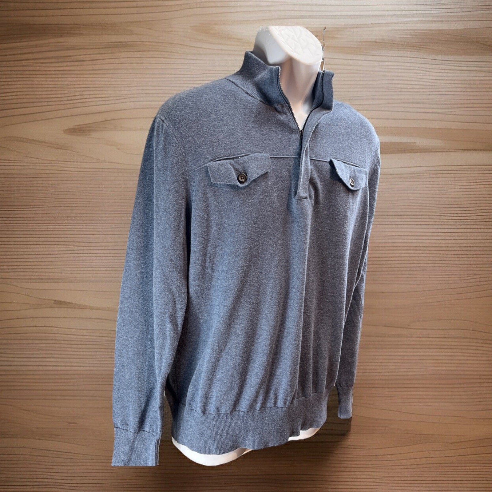 Banana Republic Men's Blue 100% Cotton 1/4 Zip Long Sleeve Shirt Size L