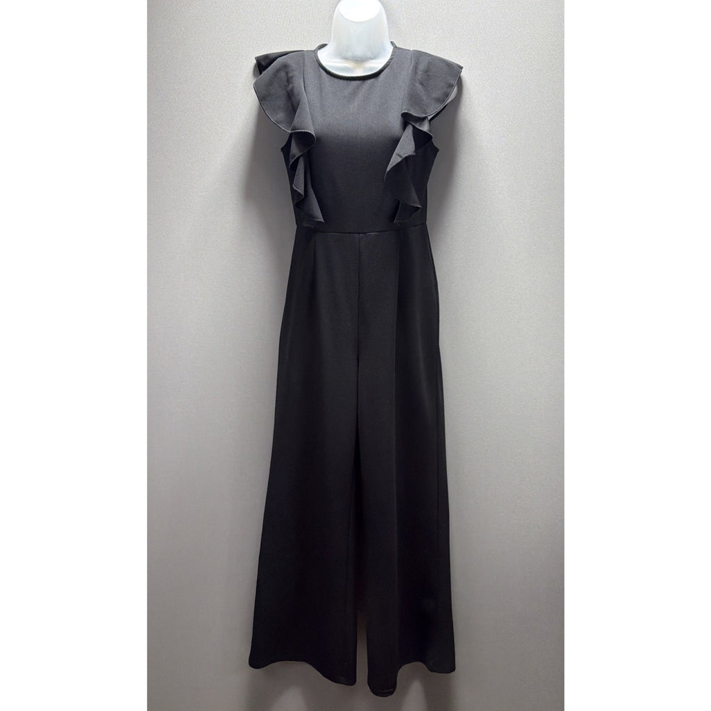 Black Ruffle Jumpsuit Wide Leg Pants One Piece Romper Women’s S