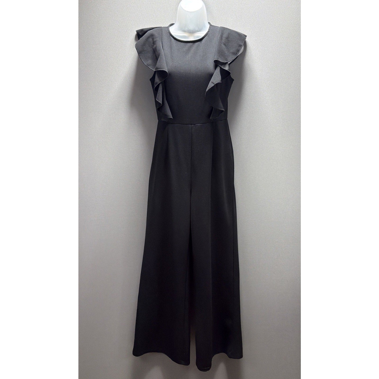 Black Ruffle Jumpsuit Wide Leg Pants One Piece Romper Women’s S