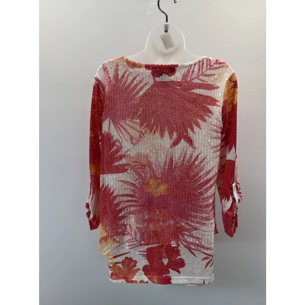 ALI MILES Tunic Top Size Small Floral Pastel Lined 3/4 Mesh Sleeves