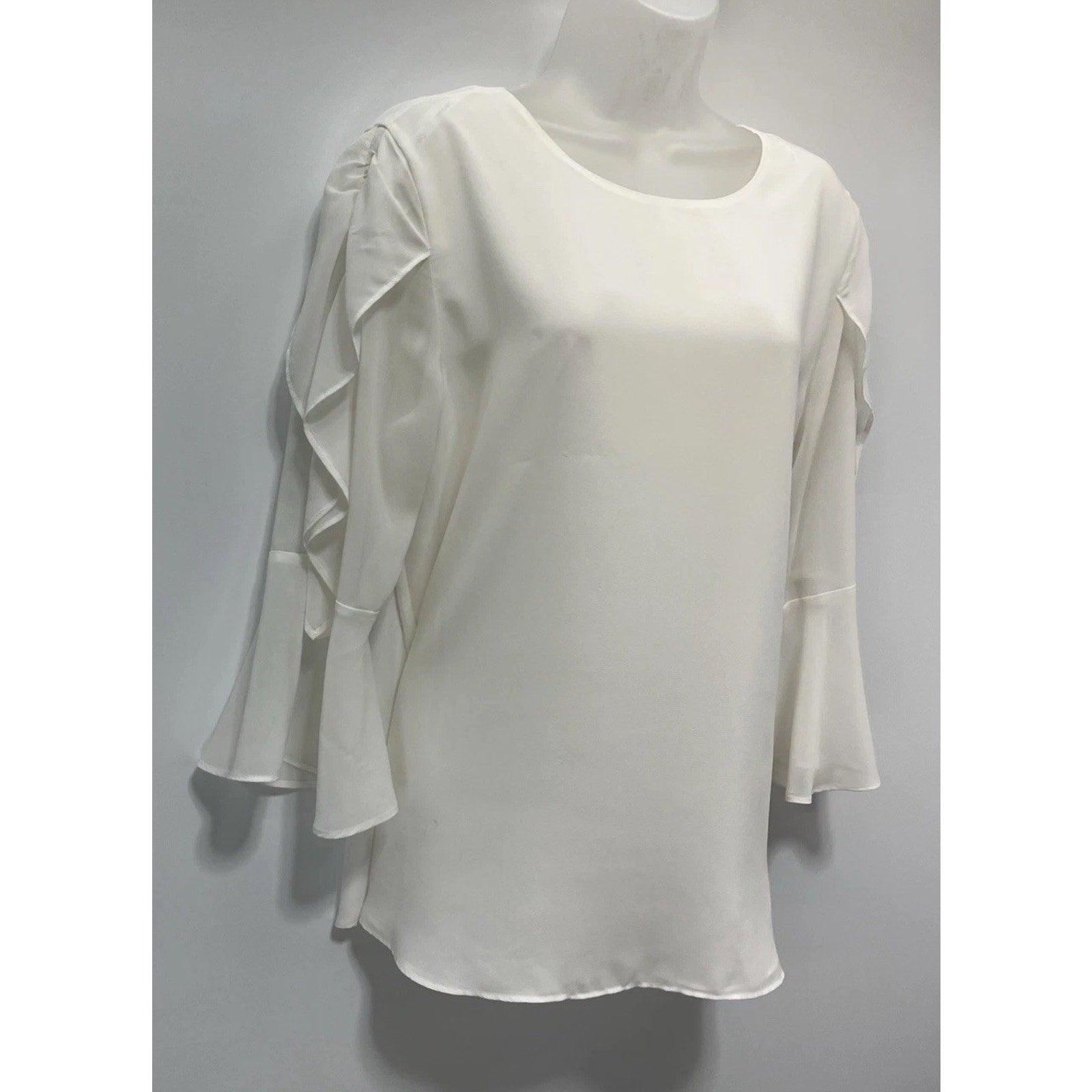 Calvin Klein White Ruffle Sleeve Lined Blouse EUC Size Large