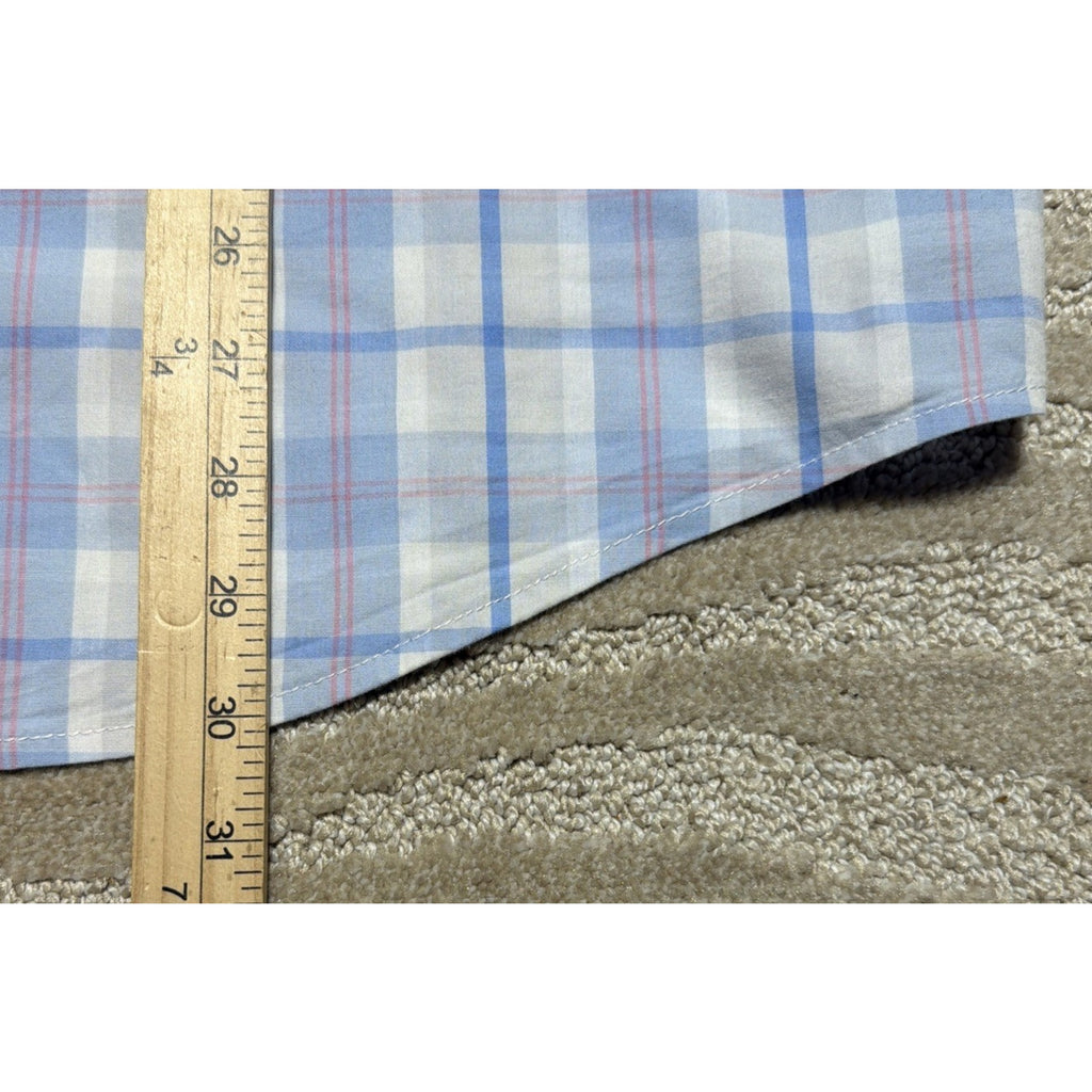 George Men’s Button Down Stretch Poplin Shirt XL 46-48 Blue Plaid NWT