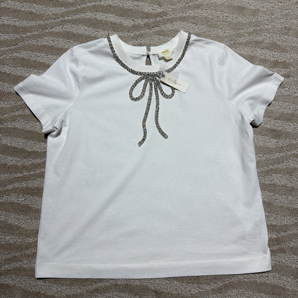 Anthropologie Maeve Embellished Bow Blouse M White Party Holiday Chic NWT