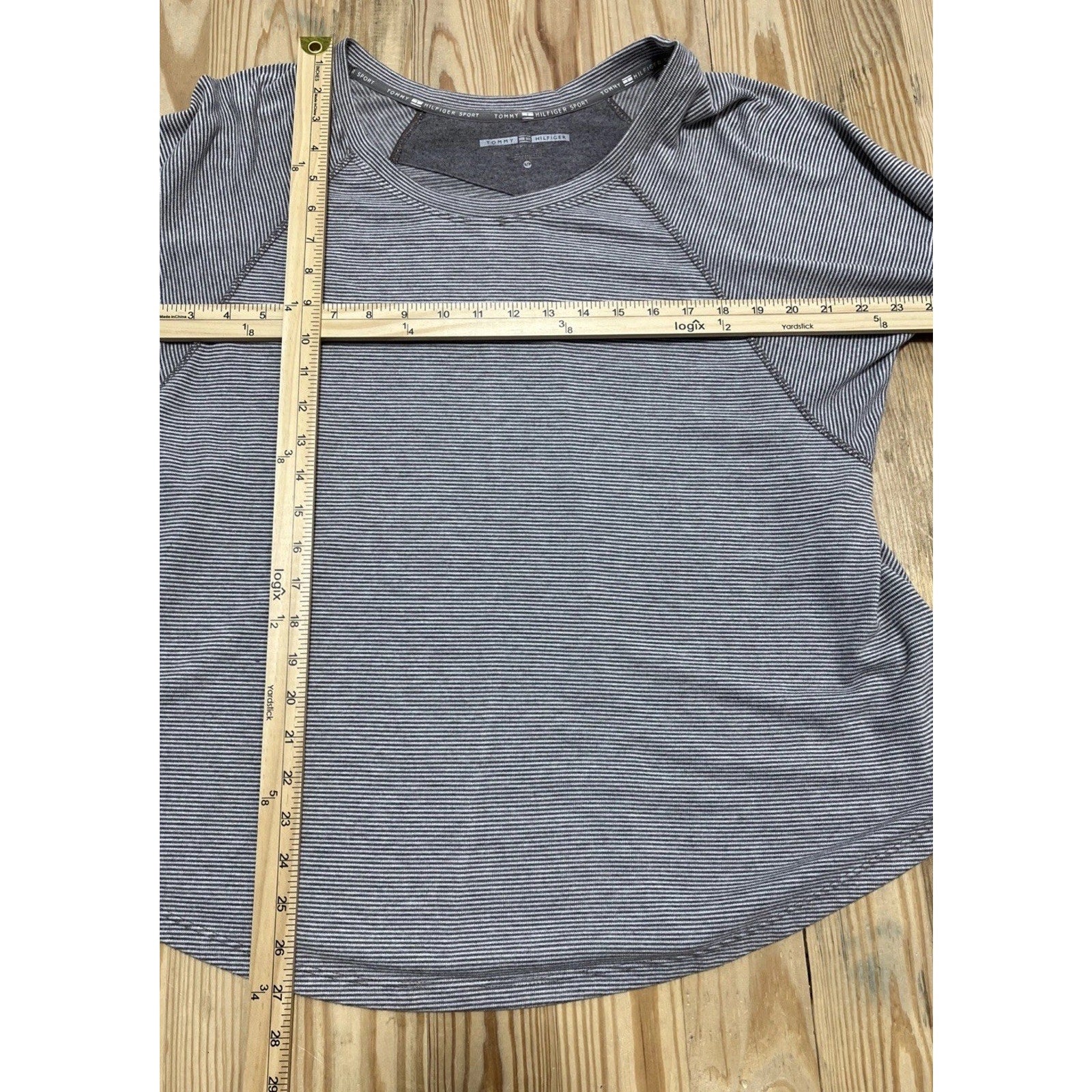 Tommy Hilfiger Sport Oversized Long Sleeve Gray Stripe Size Small