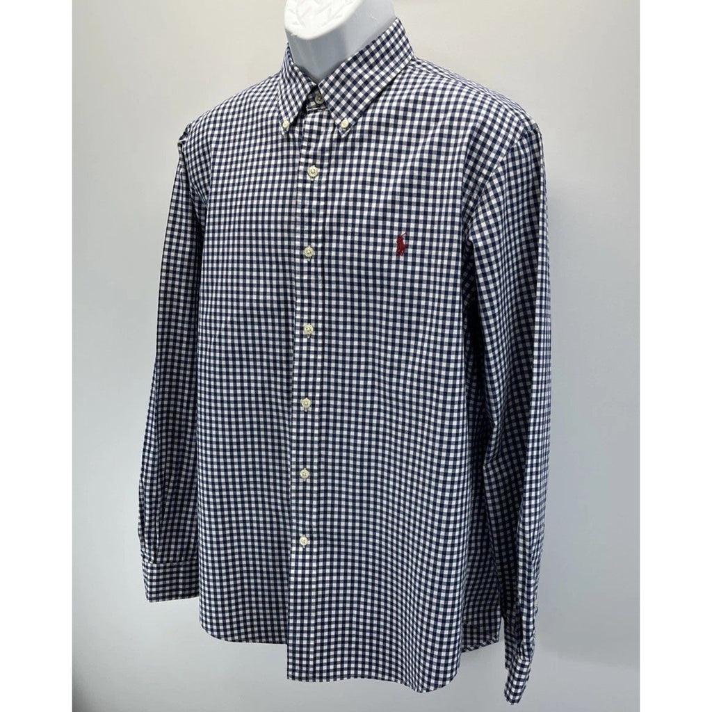 Ralph Lauren Gingham custom fit 100% Cotton Long sleeve Shirt Navy / White L