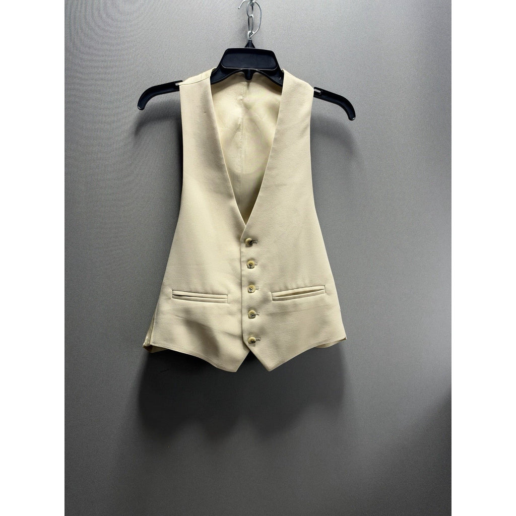 Ivory Cream Tailored Suit Vest Waistcoat 5 Button Satin Back Formal Wedding VTG