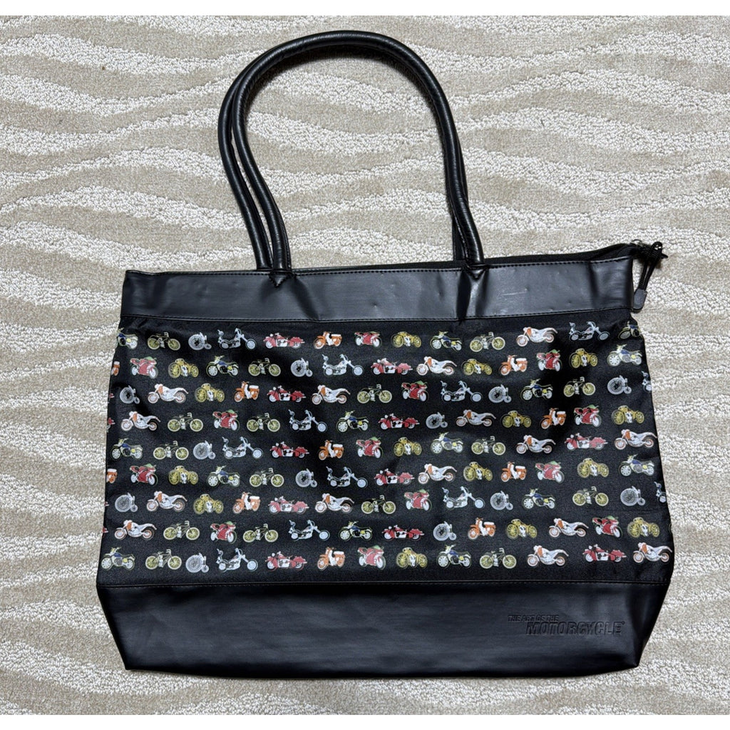 The Art Of The Motorcycle Tote / Purse Vegan Leather Trim Large Bag