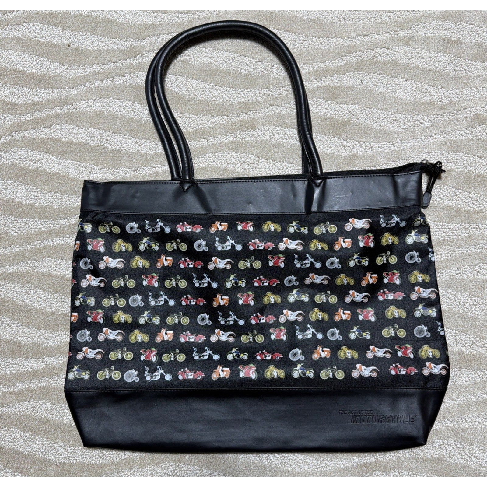 The Art Of The Motorcycle Tote / Purse Vegan Leather Trim Large Bag