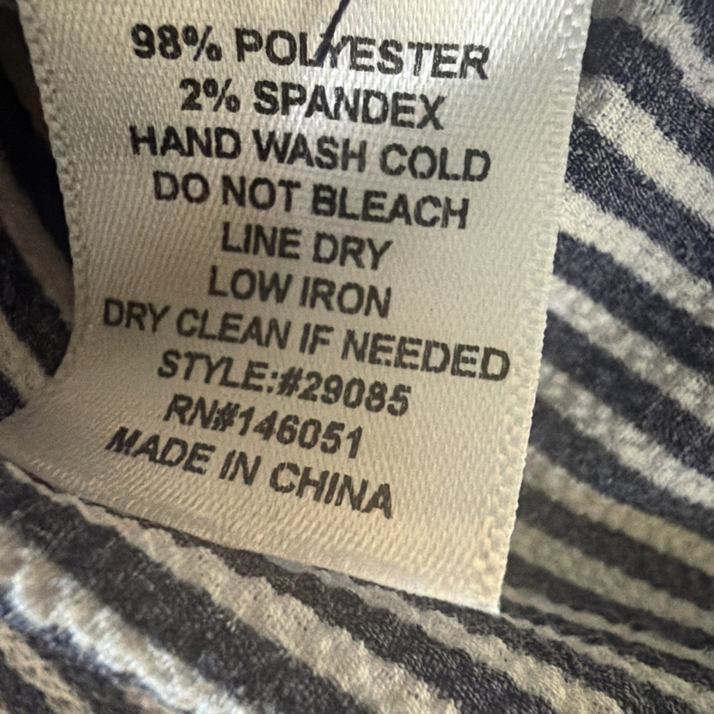 Monteau Los Angeles Top Navy White Striped Peplum Smocked Waist Sz Small NWOT