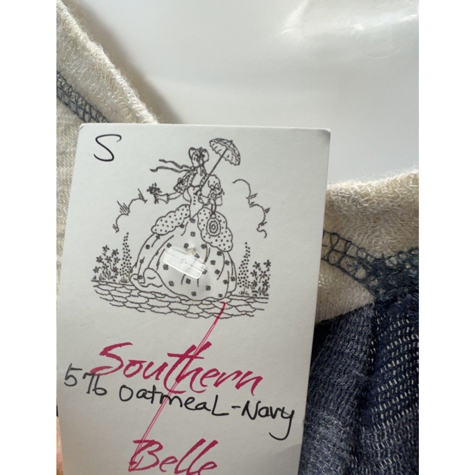 ODDY Knit Oatmeal-Navy Blue Plaid Back Blouse 3/4 Sleeve Women’s Size Small USA