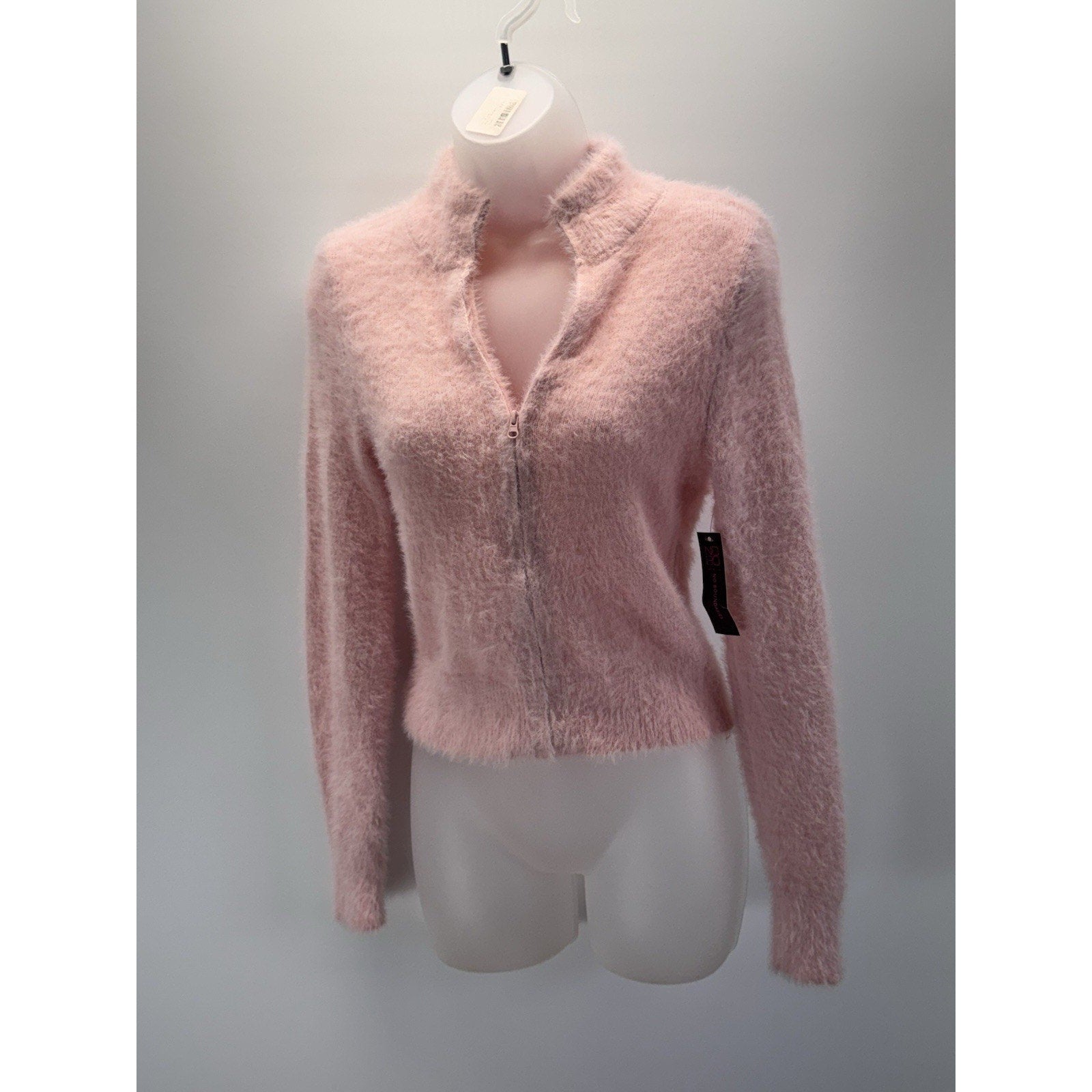No Boundaries Eyelash Mock Neck Pink Soft Cardigan Sweater Junior Size Small