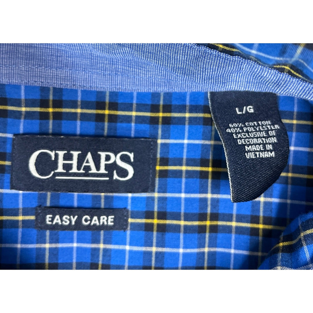 Chaps Men's Easy Care Long Sleeve Button Down Woven Shirt, L, Blue Plaid