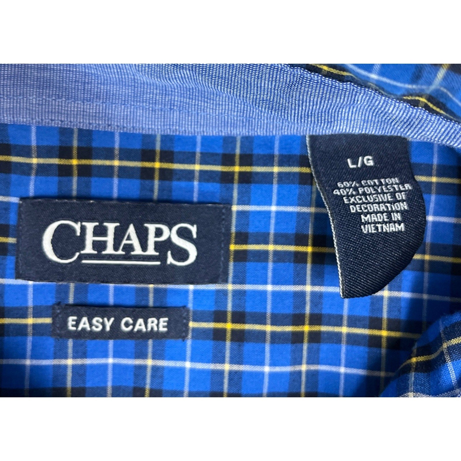 Chaps Men's Easy Care Long Sleeve Button Down Woven Shirt, L, Blue Plaid