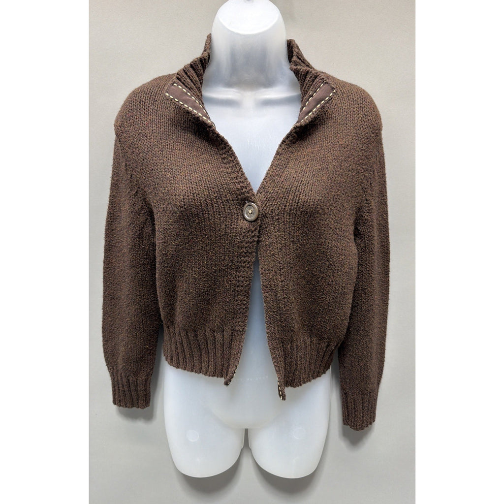 Vintage Y2K American Eagle Sweater Women L Brown Cardigan Cropped